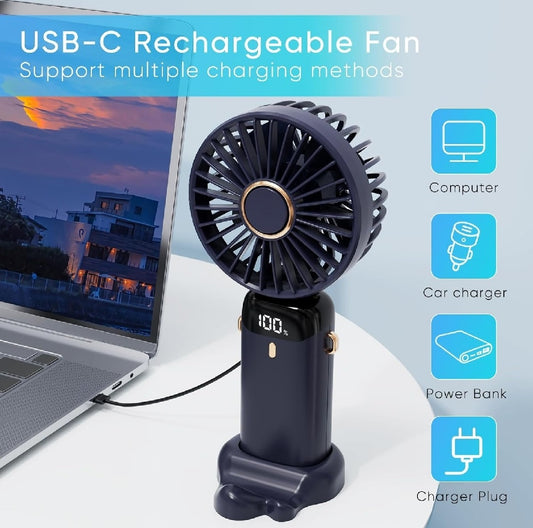 5 in 1 portable mini fan - 5 speeds - LED Display - rechargeable - folding hand fan office travel campaign outdoor