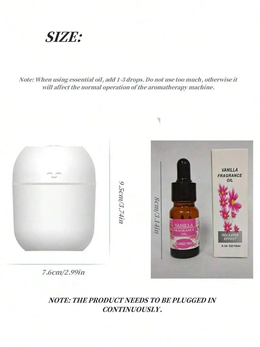 Aromatherapy Diffuser + Essential Oil, 220ml USB Portable Smiling Face Aromatherapy Humidifier Mist Sprayer, 10ML Multiple Fragrance Essential Oils